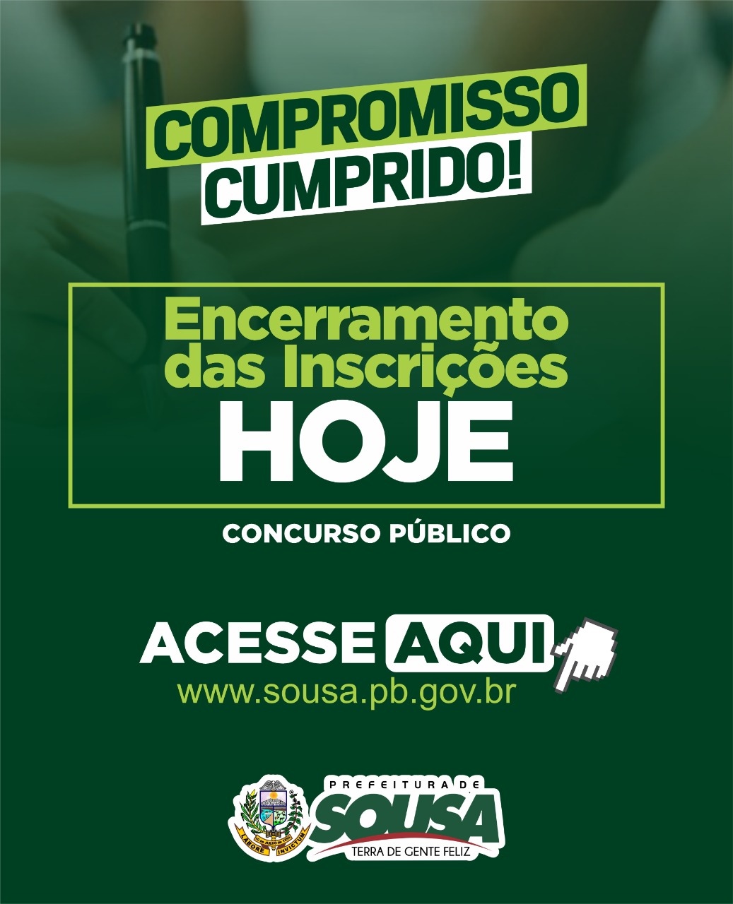 Prazo de inscrição do Concurso da Prefeitura de Sousa está mantido até esta quinta-feira